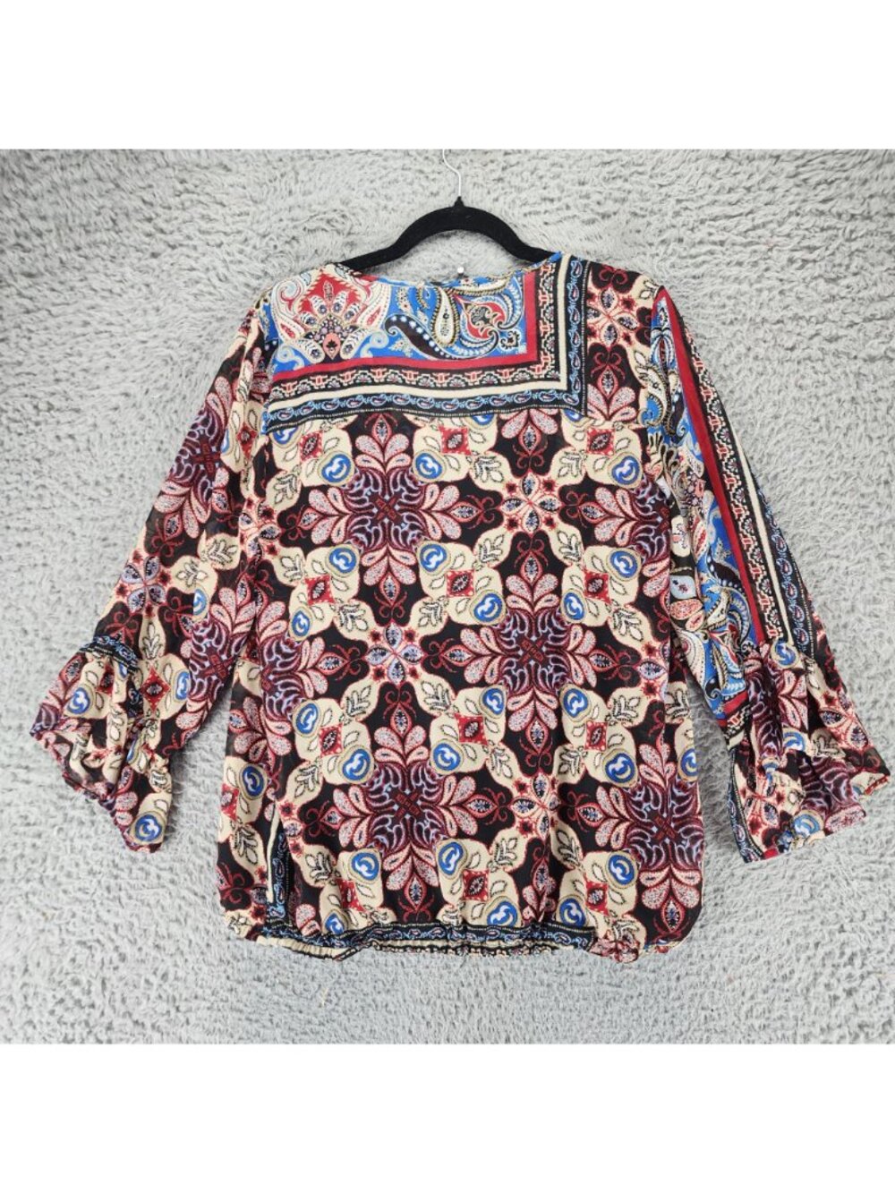 Rafaella Top Womens Large Multicolor Paisley Bell Sleeve Blouse - Picture 10 of 11